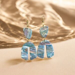 Elegant Blue Marble Dangle Earrings